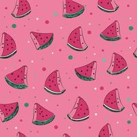 süße, gezeichnete kawaii wassermelone nahtloses muster mit gepunktetem hintergrund. ideal für Frühlings- oder Sommerstoffe, Sammelalben, Geschenkverpackungen, Tapeten, Produktdesign. Vektor