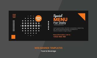 vektorgrafik av webbbannerdesign med svart, orange och vitt färgschema. perfekt för mat och dryck eller marknadsföring av restaurangverksamhet vektor