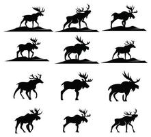 behornade djur siluett samling rådjur hjort älg caribou vektor