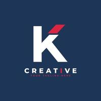 einfaches anfangsbuchstabe k-logo. Weiß und Rot formen einen Buchstabenausschnitt. verwendbar für Geschäfts- und Markenlogos. flaches Vektor-Logo-Design-Ideen-Vorlagenelement. vektor