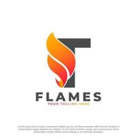 flamme mit buchstaben-t-logo-design. Feuer-Vektor-Logo-Vorlage vektor