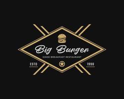 klassischer Vintage-Retro-Label-Emblem Schinken-Rindfleisch-Patty-Burger für Fast-Food-Restaurant-Logo-Design-Inspiration vektor
