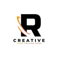 företag bokstav r logotyp med kreativa böjda swoosh ikon vektor mall element i svart och gul färg.
