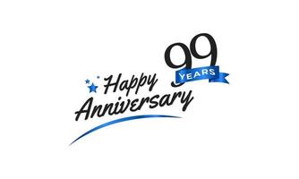 99 års jubileumsfirande med blå swoosh och blått band symbol. grattis på årsdagen hälsning firar mall design illustration vektor