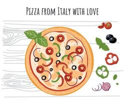 pizza med oliver och tomater från Italien vektor