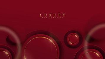 luxushintergrund und roter kreisrahmen mit goldener linie und glitzernden lichteffektdekorationen. vektor