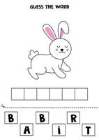 Rechtschreibspiel für Kinder. süßes Cartoon-Kaninchen. vektor