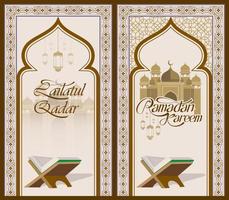 Ramadan Kareem Design Post Story Social Media. Posting-Frames für Social-Media-Ornamente. Illustration von Ornamenten, Moscheen und Ramadan Kareem Tulisan vektor