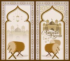 ramadan kareem design post story sociala medier. inläggsramar för smycken i sociala medier. illustration av ornament, moskéer och ramadan kareem tulisan vektor