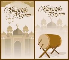 Ramadan Kareem Design Post Story Social Media. Posting-Frames für Social-Media-Ornamente. Illustration von Ornamenten, Moscheen und Ramadan Kareem Tulisan vektor