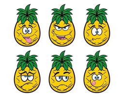 uppsättning av samling leende ananas tecknad maskot karaktär. vektor illustration isolerad på vit bakgrund