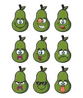 satz der sammlung lächelnder avocado-karikatur-maskottchencharakter. Vektor-Illustration isoliert auf weißem Hintergrund vektor