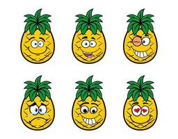 uppsättning av samling leende ananas tecknad maskot karaktär. vektor illustration isolerad på vit bakgrund