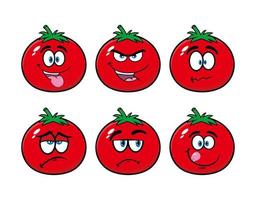 uppsättning av samling leende tomat tecknad maskot karaktär. vektor illustration isolerad på vit bakgrund