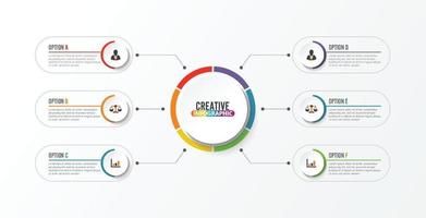 abstrakta element av graf vektor infographic mall med etikett, integrerade cirklar. affärsidé med 6 alternativ. diagram, flödesschema, steg, delar, tidslinjeinfografik, arbetsflöde, diagram.