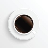 realistische Draufsicht schwarze Kaffeetasse und Untertasse isoliert auf weißem Hintergrund. Illustration vektor