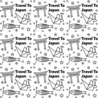 reise nach japan doodle nahtloses muster vektordesign. sushi, fuji, origami sind symbole, die mit japan identisch sind. vektor