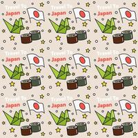 reise nach japan doodle nahtloses muster vektordesign. sushi, fuji, origami sind symbole, die mit japan identisch sind. vektor