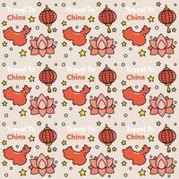 resa till Kina doodle sömlösa mönster vektordesign. lykta, panda och nudlar är identiska med porslin. vektor