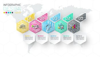 Geschäftshexagonaufkleber formen infographic Gruppenstange. vektor