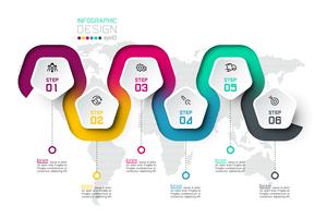 Pentagon Label mit farbigen Linien verknüpften Infografiken. vektor