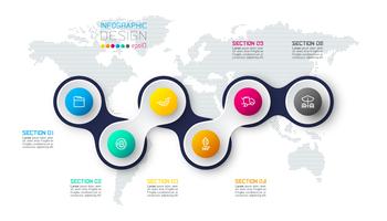 Kreis verbunden mit Geschäftsikone infographics auf Weltkartenhintergrund. vektor