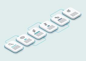 Isometrische Infografik-Vorlage mit Symbolen und 6 Optionen oder Schritten. Infografiken für Geschäftskonzept. kann für Präsentationsbanner, Workflow-Layout, Prozessdiagramm, Flussdiagramm, Infografik verwendet werden. vektor