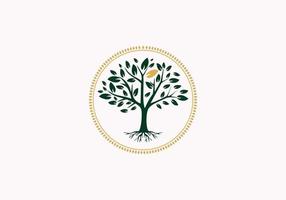 Goldener Baum des Lebens Stempel Siegel Emblem Eiche Banyan Ahorn Logo Design vektor