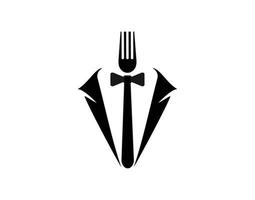 design av restauranglogotyp, kombination av mr matgaffel och slips vektor