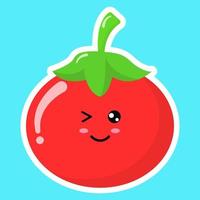 söt kawaii tomat tecknad färsk grönsak vektorillustration vektor
