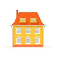Schönes zweistöckiges Haus mit Rundbogenfenstern, Ziegeldach, Abflussrohren. städtische Architektur. S-Immobilien, Wohnungen, Miete vektor
