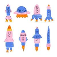 eine reihe verschiedener raketentypen für kinderdesign. vektor