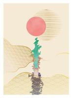 abstrakte Berglandschaft. kreative minimalistische handgemalte Illustrationen der Moderne der Mitte des Jahrhunderts. vektorgeometrischer landschaftshintergrund im asiatischen japanischen muster vektor