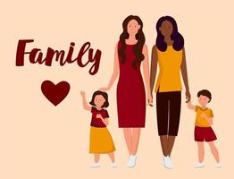 eine Familie lesbischer Frauen mit einer Tochter und einem Sohn. LGBT-Familie.
