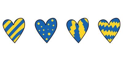 Satz verschiedener Herzsymbole mit Farben der ukrainischen Flagge. Minimalismus. Vektorumriss vektor