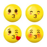 samling av 3d kyssande ansikte emoji vektor