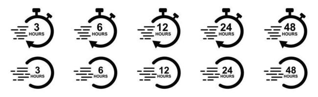 Set von Timer-Vektorsymbolen Countdown-Timer, Stoppuhr-Symbole setzen Timer-Symbol. Umriss-Icon-Set Wecker und Timer-Uhr vektor