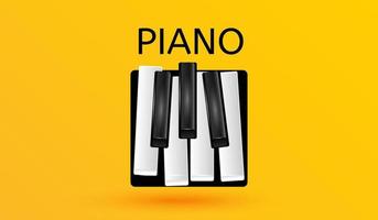 Klaviertasten musikalisches Symbol schwarz-weißes Tastatursymbol isoliert auf gelbem Hintergrund 3D-Vektorillustrationsstil