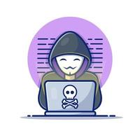 hacker, der laptop-karikatur-vektor-symbol-illustration betreibt. Menschen-Technologie-Icon-Konzept isolierter Premium-Vektor. flacher Cartoon-Stil vektor