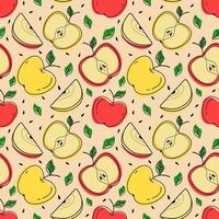 gemalter nahtloser Hintergrund mit Äpfeln und Blättern, abstraktes sich wiederholendes Muster. für Papier, Einband, Stoff, Hintergrund für gesunde Lebensmittel, Geschenkverpackung, Wandkunst, Innendekoration. vektor