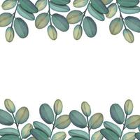akvarell ram av gröna tropiska grenar. handmålad blommig kant med trädgrenar isolerad på vit bakgrund.