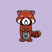 niedliche rote panda heben fitness ball cartoon vektor symbol illustration. tiersport-symbol-konzept isolierter premium-vektor. flacher Cartoon-Stil