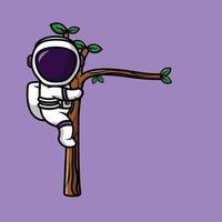söt astronaut hängande på trädet tecknad vektor ikonillustration. vetenskap natur ikon koncept isolerade premium vektor. platt tecknad stil