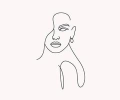 abstrakt linjekonstteckning kvinna ansiktskonst med hår och kropp vektor