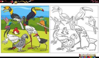 tecknade fåglar djur karaktärer grupp målarbok sida vektor