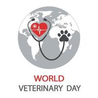 veterinär logotyp hund hjärta och tass på bakgrunden av världen vektor