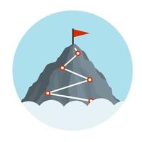 klättra berg med röd flagga. punkter och etapper av rutten. vektor