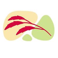 växt på bakgrund av färgade fläckar. röd botanisk gren och gult och grönt geometriskt abstrakt mönster i minimalistisk stil. doodle objekt vektor