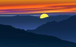 vacker solnedgångshimmel över bergen vektor
