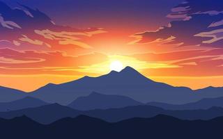 berg och solnedgång himmel landskap vektor